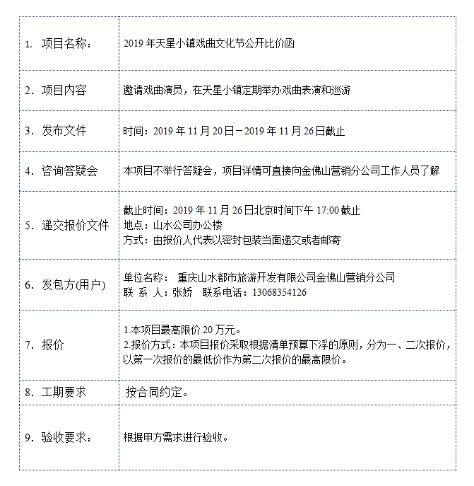 2019年天星小镇戏曲文化节公开比价函
